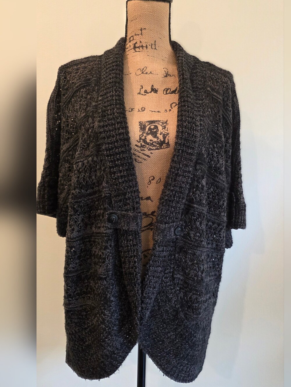 Peruvian Connection Women's Open-Knit Button Cardigan - Black